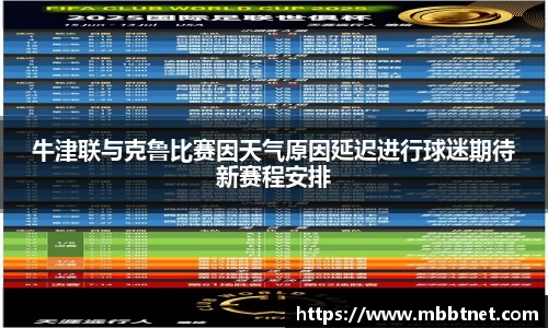 熊猫体育牛津联与克鲁比赛因天气原因延迟进行球迷期待新赛程安排